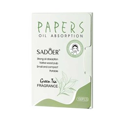 SADOER Матирующий салфетки против жирного блеска с ароматом зеленого чая, 100 шт.