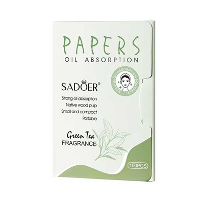 SADOER Матирующий салфетки против жирного блеска с ароматом зеленого чая, 100 шт.