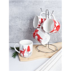 Кружка 4 штуки на металлстенде 380 мл / H012 /кружка новогодняя/ в гофрокоробе