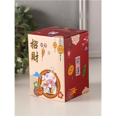 Копилка для денег «Кот Манэки-нэко с веером», керамика, 7.8×7.5×12.5 см