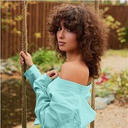 Халат вафельный женский удлинённый Экономь и Я размер 42-44, цвет небесный, 100% хлопок, 200 г/м²