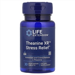 Life Extension, Theanine XR™, средство для снятия стресса, 30 вегетарианских таблеток