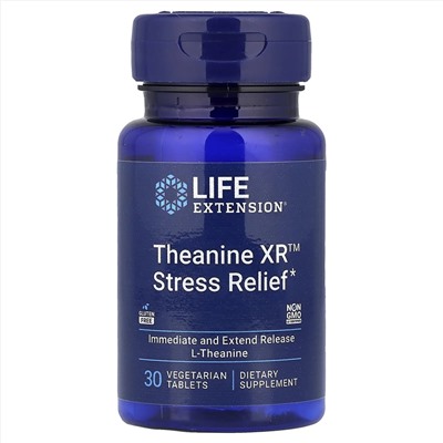 Life Extension, Theanine XR™, средство для снятия стресса, 30 вегетарианских таблеток