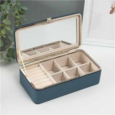 Шкатулка для украшений «Мелкая рябь», с зеркалом, искусственная кожа, сине-серая, 10×18×6 см