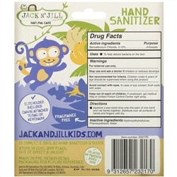 Jack n' Jill, дезинфицирующее средство для рук, без спирта, без отдушки, обезьянка, 2 упаковки по 29 мл (0,98 жидк. унции) и 1 чехол