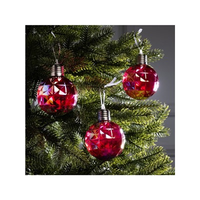 Набор ёлочных шаров «Яркие переливы», 3 шт., d=7 см, 3 LED, от батареек AG13×9, свечение тёплое белое