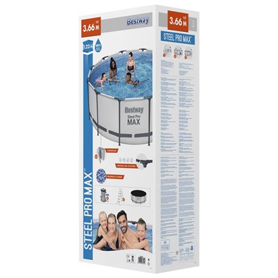 Бассейн каркасный Bestway Steel Pro MAX 56420, 366×122 см, фильтр-насос, лестница, тент, круглый