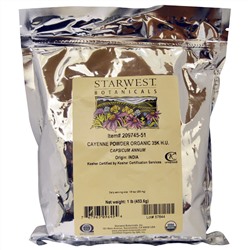 Starwest Botanicals, Порошок органического кайенского перца, 35K H.U., 1 унция (453.6 г)