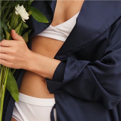 Халат домашний женский с запахом MINAKU: Home collection, тёмно-синий, размер 46