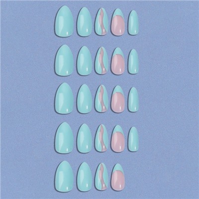 Накладные ногти «Freshness», 24 шт., с клеевыми пластинами, форма миндаль, голубые, розовые