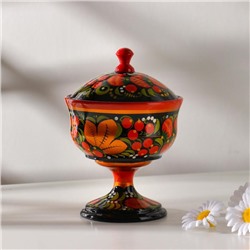 Конфетница с крышкой на ножке «Секрет», дерево, хохлома