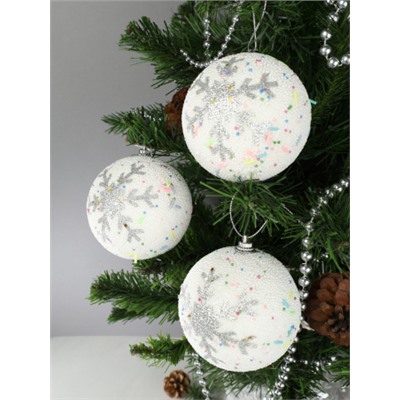 Новогоднее украшение Шары 3 штуки 8 см / WF-192 /уп 128/белые