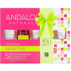 Andalou Naturals, 1000 Roses, начальный набор, для чувствительной кожи, набор из 5 продуктов
