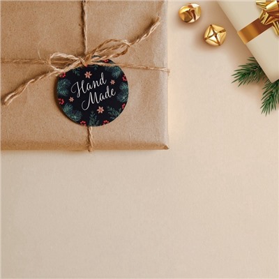 Шильдик на подарок Новый год Hand made 6.5×6.5 см