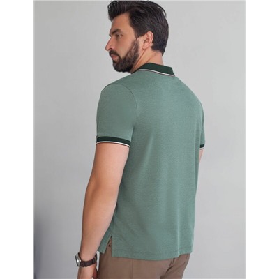 Футболка поло с воротником на пуговтцах из полотна пике с меланжевым плетением с эластаном