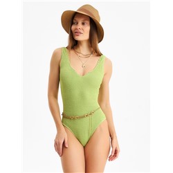 Купальник женский слитный фактурный MINAKU, размер 42, зелёный