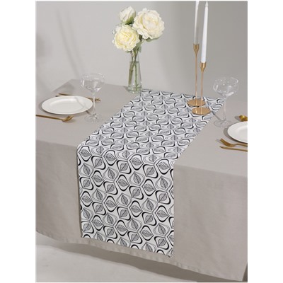 Дорожка на стол Этель Leaves 40×149 см, 100% хлопок, саржа 190 г/м², белая/чёрная