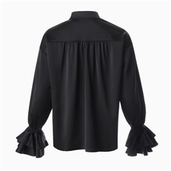Блузка шелковая с воланами женская MIST, размер 46, чёрная