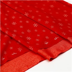 Лоскут Велюр на красном фоне, белые снежинки, 100×180 см