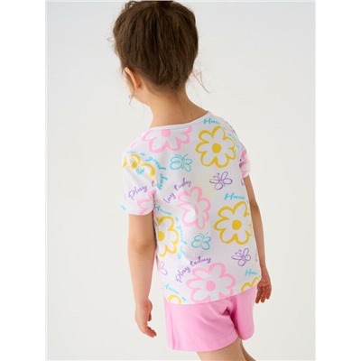 Комплект трикотажный для девочек: фуфайка (футболка), шорты