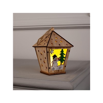 Ёлочная игрушка «Фонарь со снеговиком», 11×8×8 см, от батареек, свечение тёплое белое