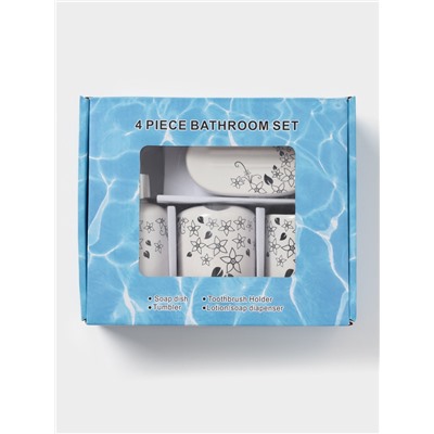 Аксессуары для ванной, 4 предмета, мыльница, дозатор для мыла, 2 стакана, белые