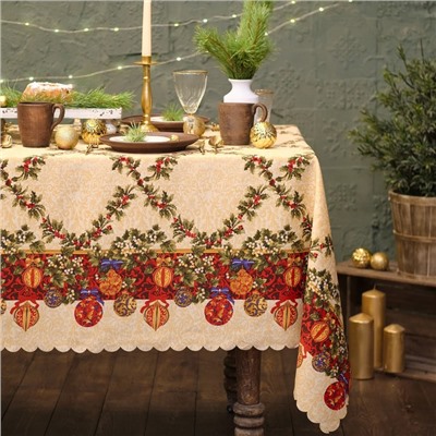 Скатерть новогодняя «Доляна. Ёлочные игрушки», 110×145 см, 100% п/э