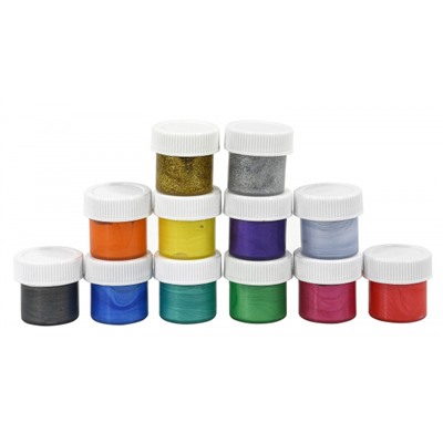 Гуашь 12цв 17,5мл перламутр+золото и серебро с блестками ГКМПЗС12/17 Каляка-Маляка