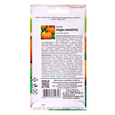 Семена Тыква "Людка-Малютка", 1 г