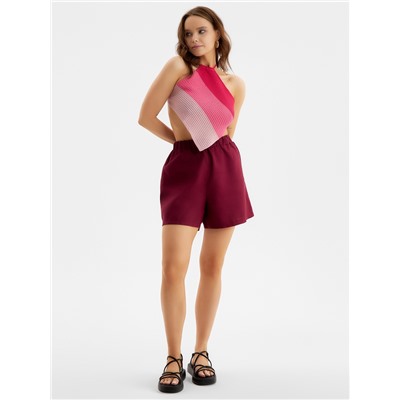 Шорты женские на резинке льняные MINAKU: Safari, бордовые, размер 42