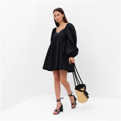 Платье с объёмными рукавами мини женское MIST, чёрное, размер 40-42