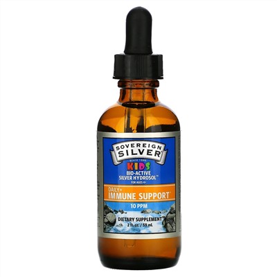 Sovereign Silver, Bio-Active Silver Hydrosol, поддержка иммунитета, для детей от 4 лет, 10 част./млн, 59 мл (2 жидк. унции)