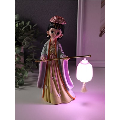 Фигурка светящаяся «Девочка в кимоно с фонариком», полистоун, розово-зелёный, 3×AG3, 7.8×12.5×20.5 см