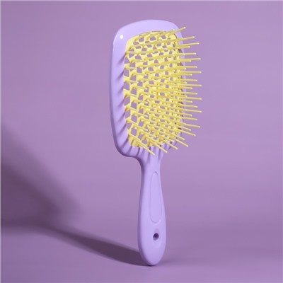 Расчёска массажная, широкая, вентилируемая, 8.5×20.5 см, PVC коробка, цвет сиреневый/жёлтый