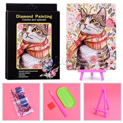 Мозаика алмазная "Котик в шарфе" 15*20см