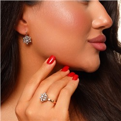 Комплект ювелирной бижутерии Дубайское золото, двойное покрытие позолота и вставка из посеребрения, серьги и кольцо 18 р, вставка: фианиты, цвет: прозрачный, арт.314.064-18