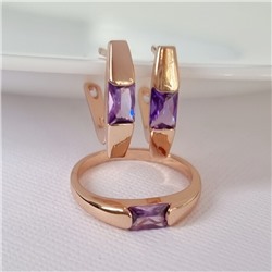 Комплект ювелирной бижутерии коллекция "Дубай" серьги и кольцо 17 р, покрытие позолота, вставка: фианиты, цвет: фиолетовый, арт.215.381-17