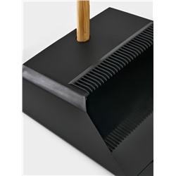 Щётка с совком Meli, бамбуковый держатель, 26×24×98 см, чёрная