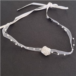 Чокер на атласной ленте, вставка: исск.жемчуг, цвет: белый, арт.001.719