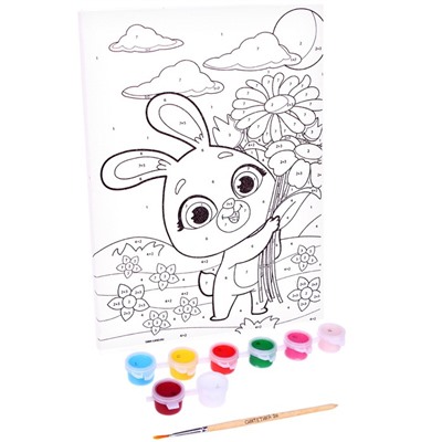 Картина по номерам для детей «Зая с цветами»‎, 21×15 см