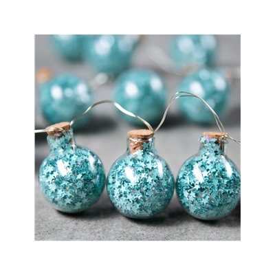 Гирлянда «Нить» 1.6 м с насадками «Бирюзовые шарики», IP20, серебристая нить, 15 LED, батарейки ААх2 (нет в комплекте), свечение белое