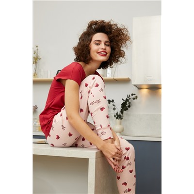Комплект фуфайка (футболка), брюки жен Mia Cara SS21WJ328 French Kiss красный/сердечки