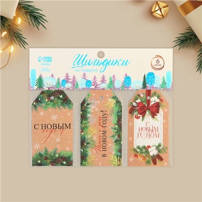 Шильдик новогодний декоративный в наборе «Время чудес», 6 шт., 9×5 см