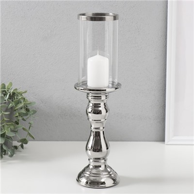 Подсвечник на 1 свечу «Лира», керамика, стекло, d=8 см, серебро, 9.3×9.3×34 см