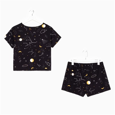 Пижама женская (футболка и шорты) KAFTAN Space, размер 40-42, чёрная