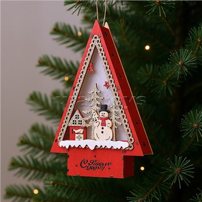 Новогоднее украшение "Домик со светом. Снеговик" в пакете