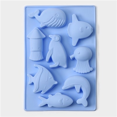 Форма для конфет и шоколада Доляна «Морская», силикон, 14×9.5 см, 8 ячеек, голубая