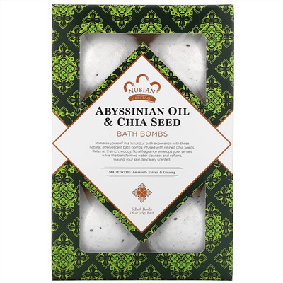 Nubian Heritage, Abyssinian Oil & Chia Seed, Bath Bombs, 6 Bath Bombs, 1.6 oz (45 g) Each