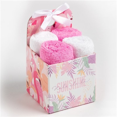 Салфетки махровые декоративные «Этель» Tropic, 4 шт., 30×30 см, хлопок 100%, розовые/белые