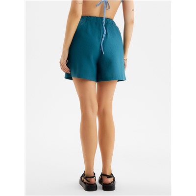 Шорты женские на резинке льняные MINAKU: Safari, изумрудные, размер 44
